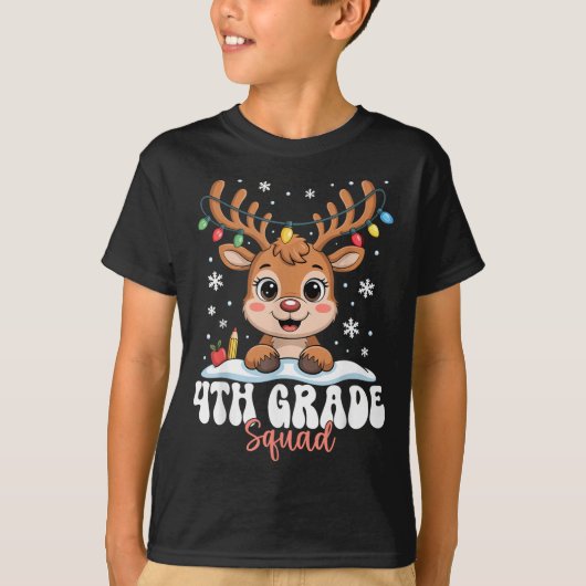 4th Grade Squad Reindeer Christmas Lights Cute Win T-shirt (Voorkant)