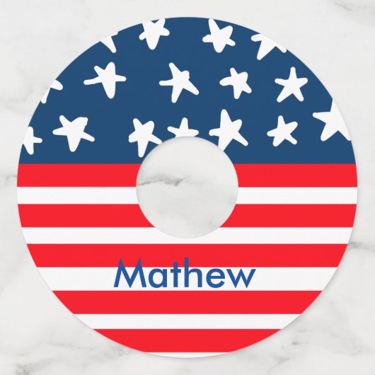 4th juli onafhankelijkheidsdag voeg naamtekst Amer Wijnglaslabel (Voorkant)