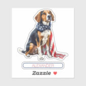4th July Patriotic Hound Dog Personalized Sticker (Vel)