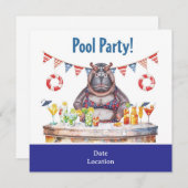 4th July Pool Party with Hippo in Bikini Kaart (Voorkant / Achterkant)