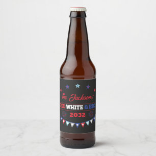 4th july Red white and BBQ family name patriotic Bier Etiket