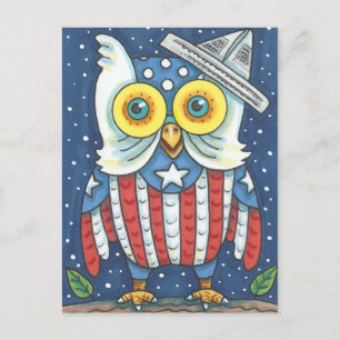 4TH OF JULY AMERICAN OWL, BIRD, HOLIDAY POSTCARD FEESTDAGENKAART