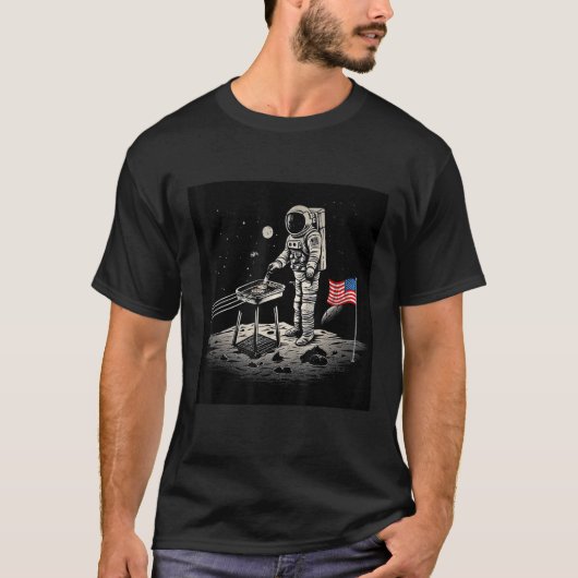 4th of July Astronaut American Flag Grilling on th T-shirt (Voorkant)