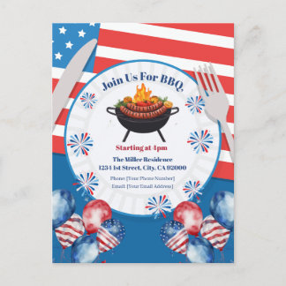 4th Of July BBQ Invitation, Party In USA Invite Feestdagenkaart