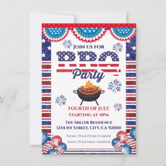 4th Of July BBQ Invitation, Party In USA Invite Kaart