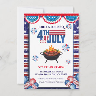 4th Of July BBQ Invitation, Party In USA Invite Kaart