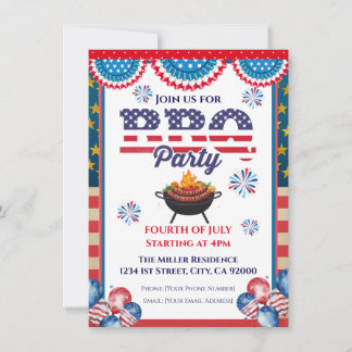 4th Of July BBQ Invitation, Party In USA Invite Kaart