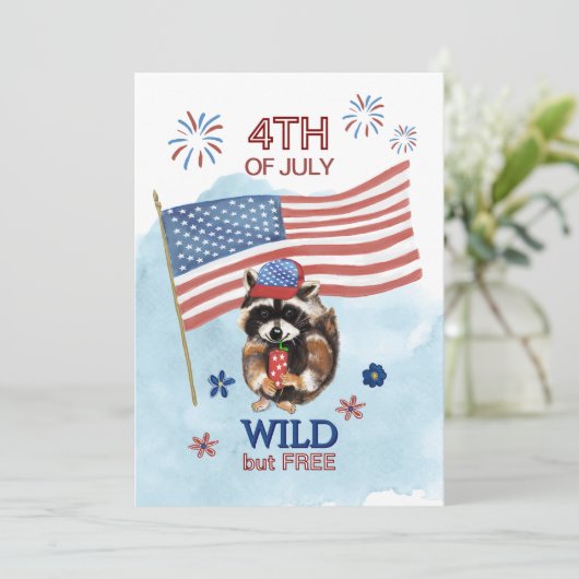 4th of July coole Patriotic Racoon Kaart (Staand voorkant)