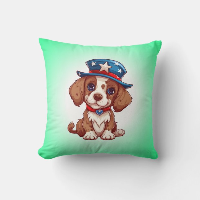 4th of July Cute Puppy With American Hat-71009 Kussen (Voorkant)