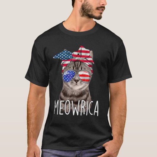4th Of July Day Of Independence Meowrica meowrica  T-shirt (Voorkant)