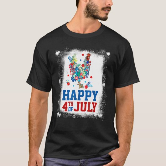 4th Of July Farmer Chicken Flower American Flag Pa T-shirt (Voorkant)
