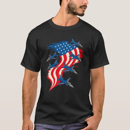 4th of July Fighter Vliegtuig Rood Wit Blauw Ameri T-shirt (Voorkant)