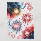 4th of July Fireworks | Watercolor Patriotic Art Aankondiging (Voorkant / Achterkant)