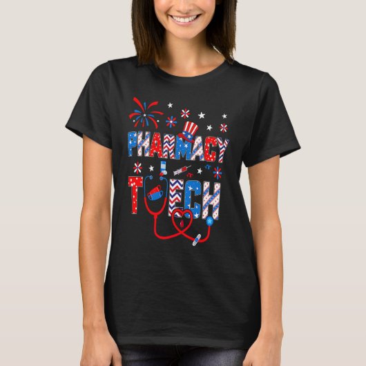 4th Of July For Women Stethoscope Pharmacy Tech Nu T-shirt (Voorkant)