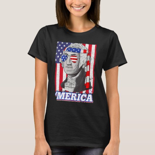 4th Of July George Washington Patriotic Merica Fla T-shirt (Voorkant)