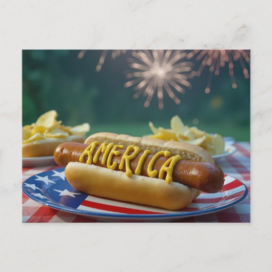 4th Of July Hot Dog Celebration Briefkaart (Voorkant)
