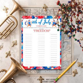 4th of July Indepence day parade Words game card Feestdagenkaart