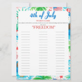 4th of July Indepence day pool Words game card Feestdagenkaart (Voorkant)