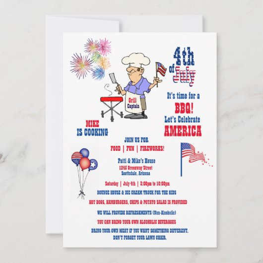 4th of July Independence Day BBQ Fireworks  Kaart (Voorkant)