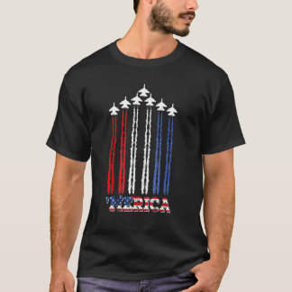 4th Of July Merica Fighter Jet Airplane Red White  T-shirt