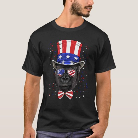 4th of July Patriotic Gorilla Wearing USA Flag Sun T-shirt (Voorkant)