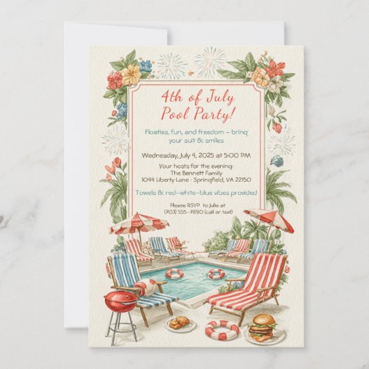 4th of July Pool Party Invitation – Elegant Line (Devant)
