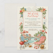 4th of July Pool Party Invitation – Elegant Line (Devant / Derrière)