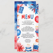 4th of July Red, White and Blue Patriotic Birthday Menu (Voorkant / Achterkant)