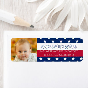 4th of July Rood Wit en Blauw 1e verjaardag Etiket