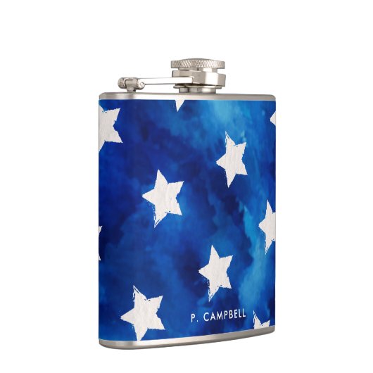 4th of July Sterren Blauwe Tie Kleurstof Patroon P Heupfles (Rechts)