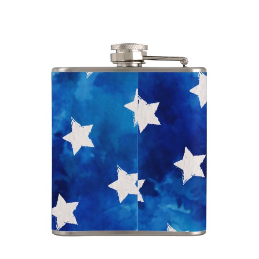 4th of July Sterren Blauwe Tie Kleurstof Patroon P Heupfles (Achterkant)