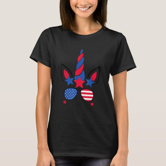 4th Of July Unicorn American Flag Patriotic T-shirt (Voorkant)