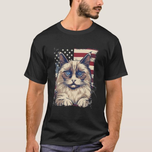4th Of July US Flag Birman Cat T-shirt (Voorkant)