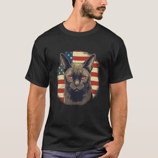 4th Of July US Flag Burmese Cat 2 T-shirt (Voorkant)