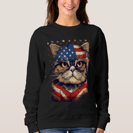 4th Of July US Flag Exotic Shorthair Cat Trui (Voorkant)