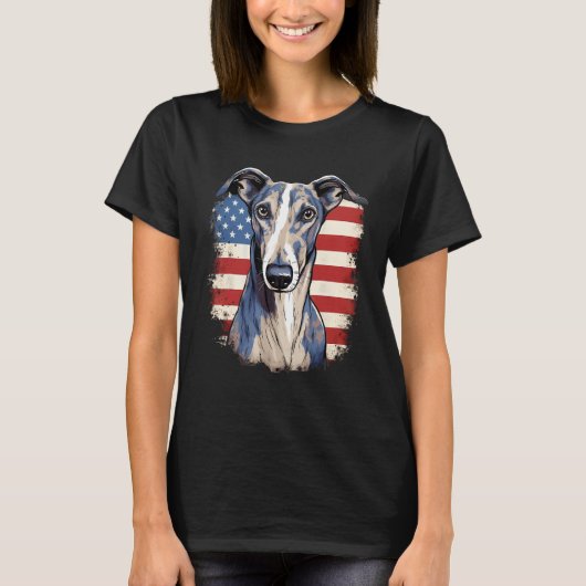 4th Of July US Flag Greyhound Dog T-shirt (Voorkant)