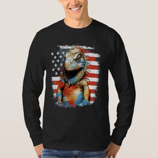 4th Of July US Flag Iguana T-shirt (Voorkant)