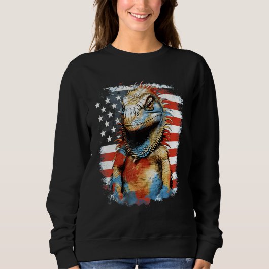 4th Of July US Flag Iguana Trui (Voorkant)