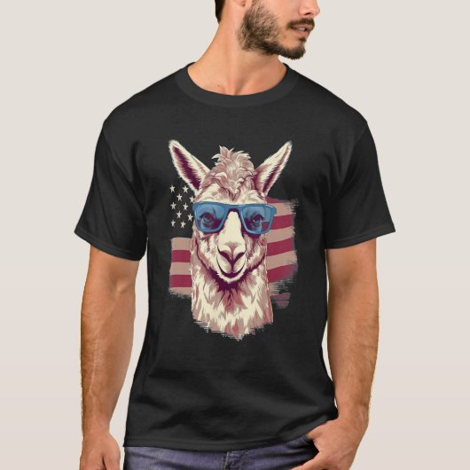 4th Of July US Flag Llama T-shirt (Voorkant)