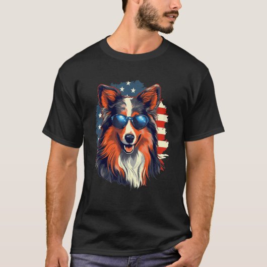 4th Of July US Flag Shetland Sheepdog T-shirt (Voorkant)