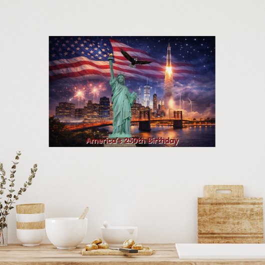 4th of July USA 250th Statue of Liberty Rocket Poster (Keuken)