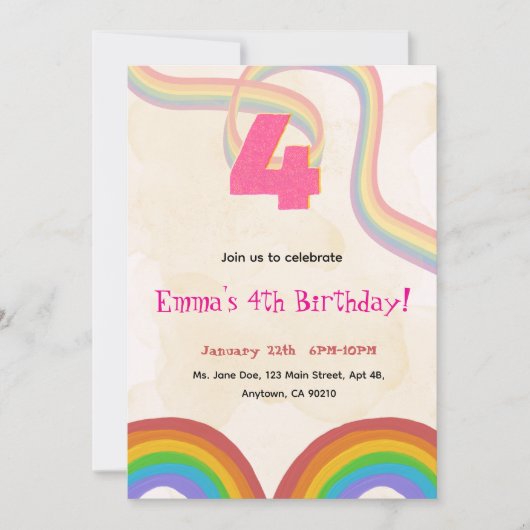4th Rainbow Girl Birthday Invitation (Devant)