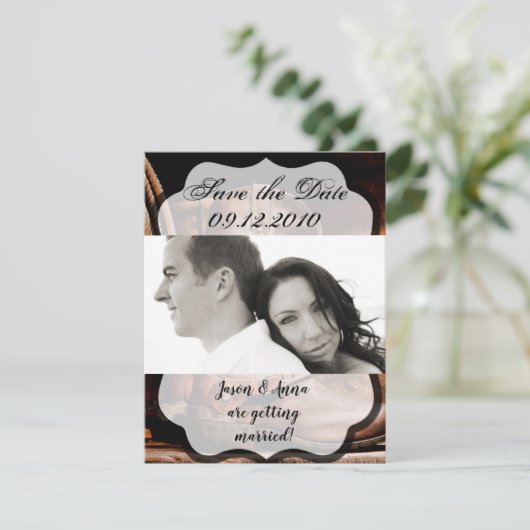 4x5 Bewaar de Date Kaart Cowboy Boots Schuur Houte (Staand voorkant)