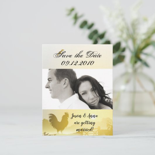 4x5 Bewaar de datum Kaart Sunny Morning Boerderij (Staand voorkant)