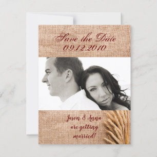4x5 Bewaar de Datum Kaart Tarwe op Burlap Sack Cou