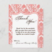4x5 Carte de remerciements PLAT Corail Blanc Damas (Devant / Derrière)