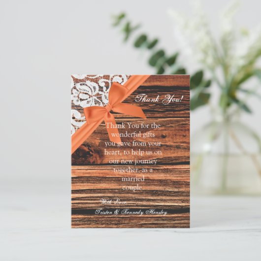 4x5 Carte de remerciements PLAT en bois et dentell (Debout devant)