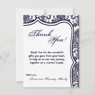 4x5 Carte de remerciements PLAT Marine Blue Damask