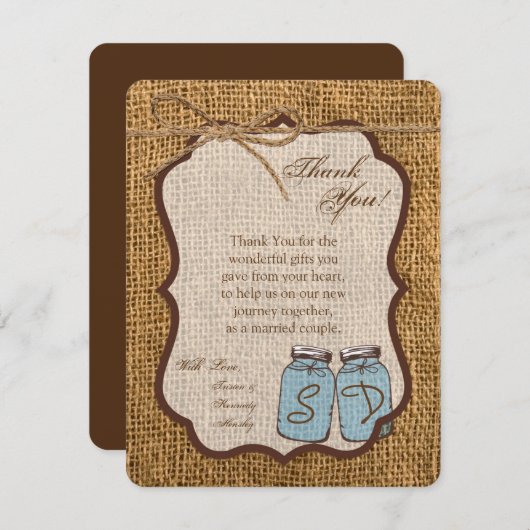 4x5 Carte de remerciements PLAT Mason Jar Burlap P (Devant / Derrière)