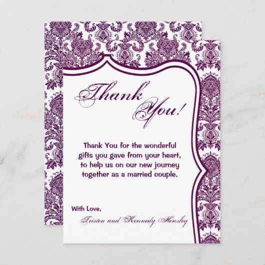 4x5 Carte de remerciements PLAT Plum pourpre Dente (Devant / Derrière)